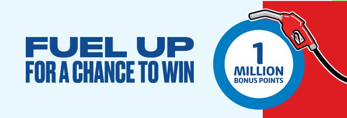 Fuel up to win at Shell Coles Express Winners Fuel pump next to 1 million bonus points roundel and 'Fuel up for a chance to win'