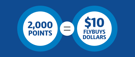 '2,000 points' roundel equal '$10 Flybuys Dollar' roundel