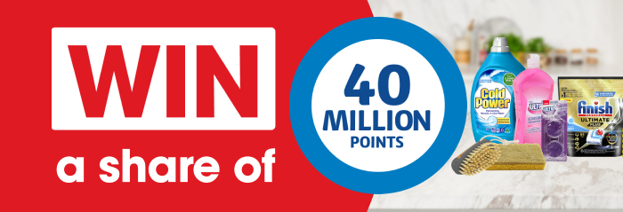 Win a share of 40 million points Assortment of cleaning product on kitchen bench