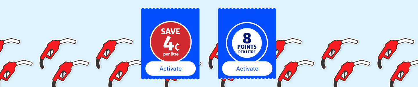 Fuel pumps with two banners, 4c per litre and 8 cents per litre