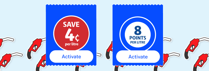 How to use digital fuel dockets Fuel pumps with two banners, 4c per litre and 8 cents per litre